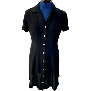 Tillsonburg - Dress - Black - Vintage - Rayon - Modest - Button Front - Large